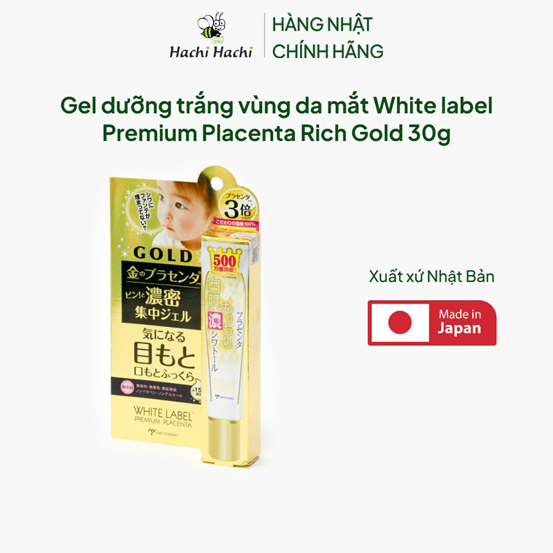 Gel dưỡng trắng sáng da vùng mắt Nhật Bản, chứa nhau thai White label Premium Placenta Rich Gold 30g thương hiệu MICCOSMO