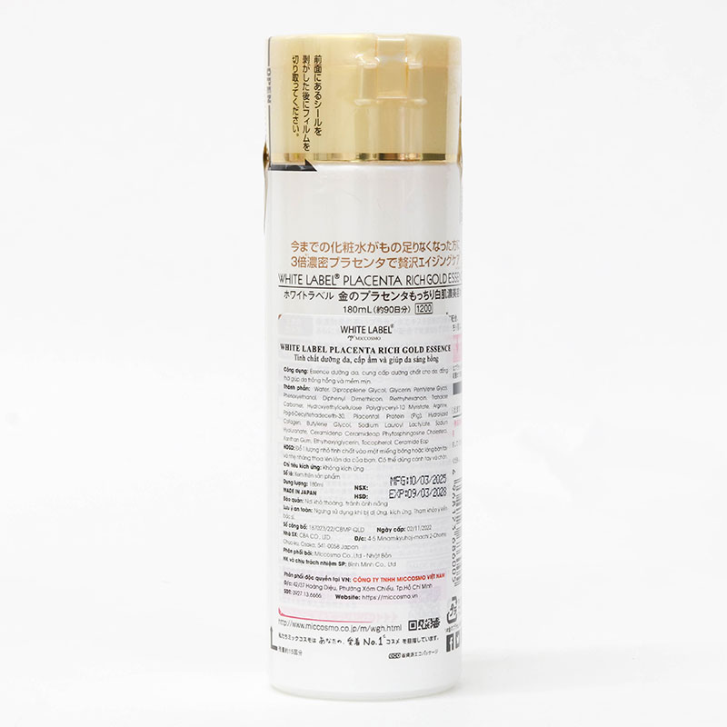 Tinh chất dưỡng da cấp ẩm, giúp da sáng hồng Nhật Bản White Label Placenta Rich Gold 180ml thương hiệu MICCOSMO