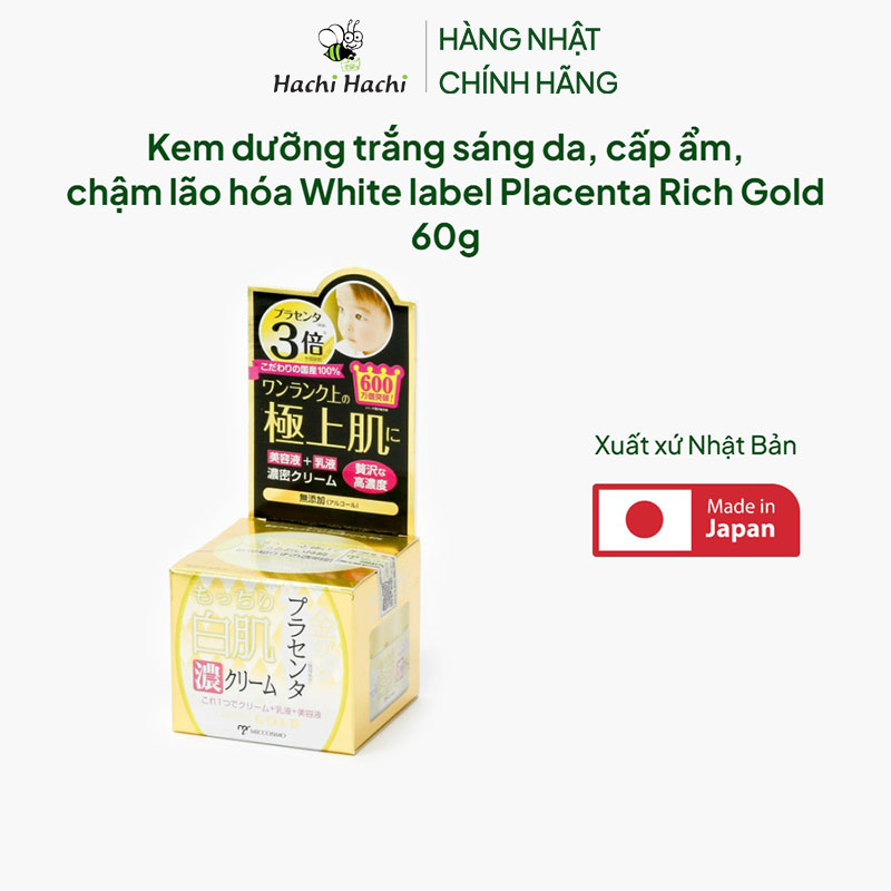 Kem dưỡng trắng sáng da, cấp ẩm, chậm lão hóa Nhật Bản White label Placenta Rich Gold 60g thương hiệu MICCOSMO