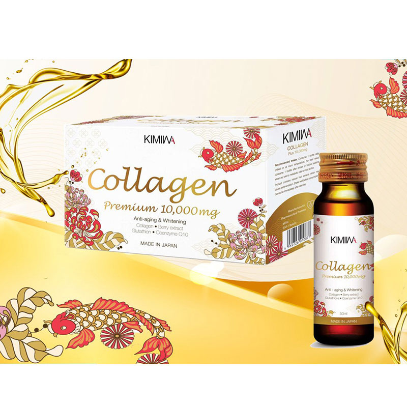TPBVSK: Nước uống Kimiwa Collagen Nhật Bản Premium 10000mg 50mlx10 chai, giảm lão hóa, da đàn hồi thương hiệu 