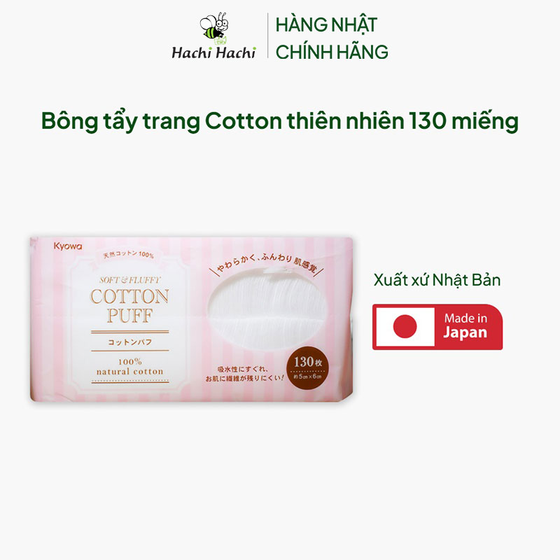 Bông tẩy trang Cotton thiên nhiên 130 miếng thương hiệu KYOWA SHIKO