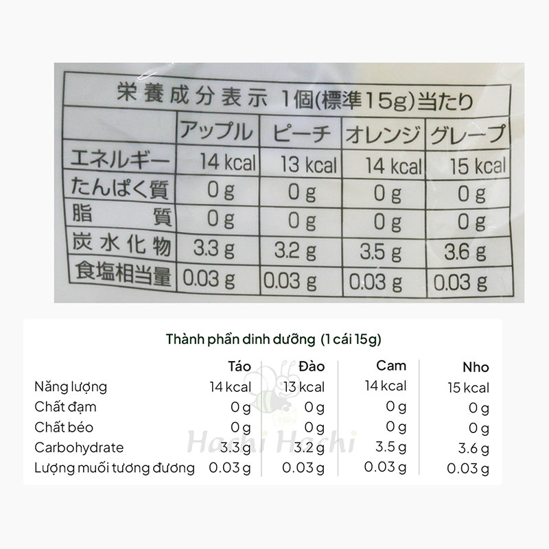 Thạch rau câu 100% nước ép trái cây Ace 405g (15g x 27 cái), 4 vị táo, đào, cam, nho thương hiệu ACE BAKERY