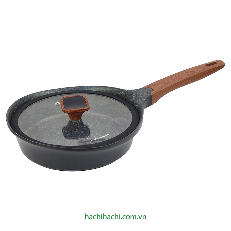 Chảo không dính đá hoa cương cao cấp đáy dày 24cm kèm nắp kính thương hiệu WONDER CHEF
