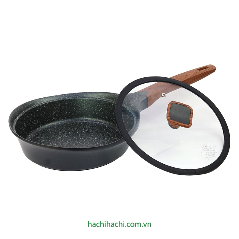 Chảo không dính đá hoa cương cao cấp đáy dày 24cm kèm nắp kính thương hiệu WONDER CHEF