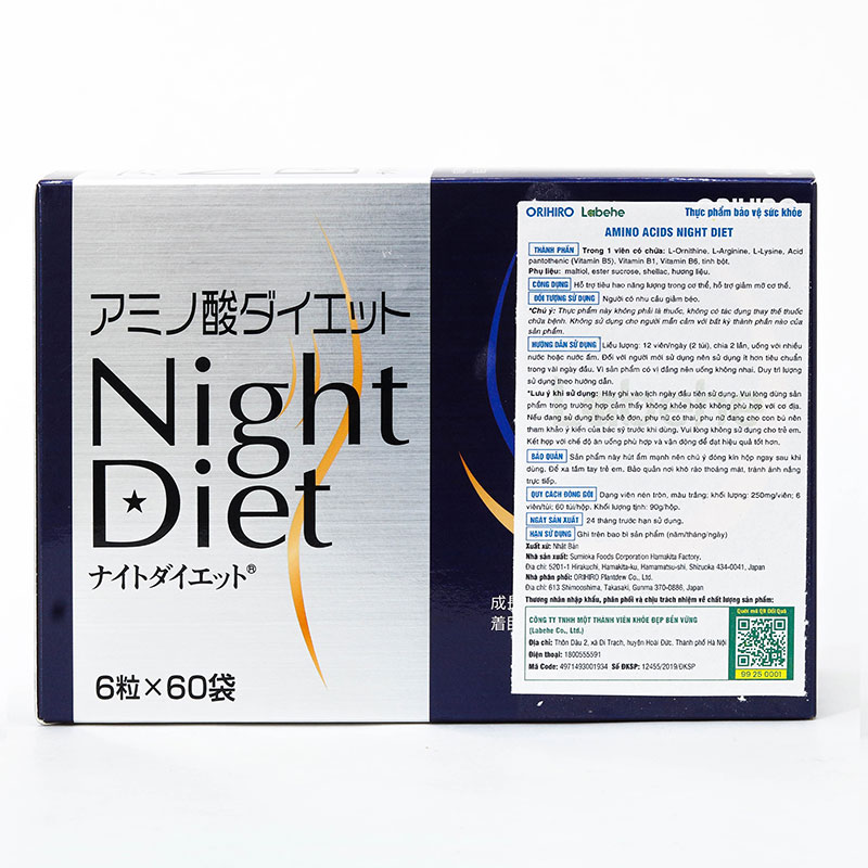 TPBVSK: Viên uống Orihiro Amino Acids Night Diet Nhật Bản 6 viênx60 gói, hỗ trợ tiêu hao năng lượng, giảm mỡ thương hiệu ORIHIRO