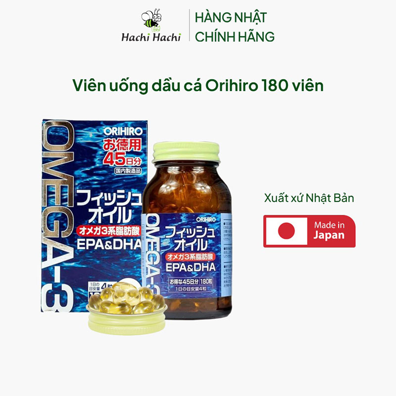 TPBVSK: Viên uống dầu cá Orihiro Nhật Bản 180 viên, bổ sung Omega 3, tốt cho mắt và tim mạch thương hiệu ORIHIRO