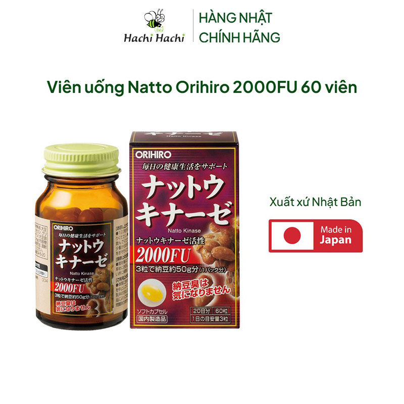 TPBVSK: Viên uống Natto Nhật Bản Orihiro 2000FU 60 viên, Nattokinase hỗ trợ sức khỏe tim mạch thương hiệu ORIHIRO