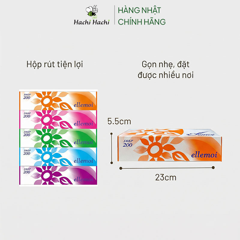 Khăn giấy ăn Nhật Bản, khăn ăn, giấy lau miệng dai mịn 2 lớp Ellemoi 200 tờ thương hiệu ELLEMOI