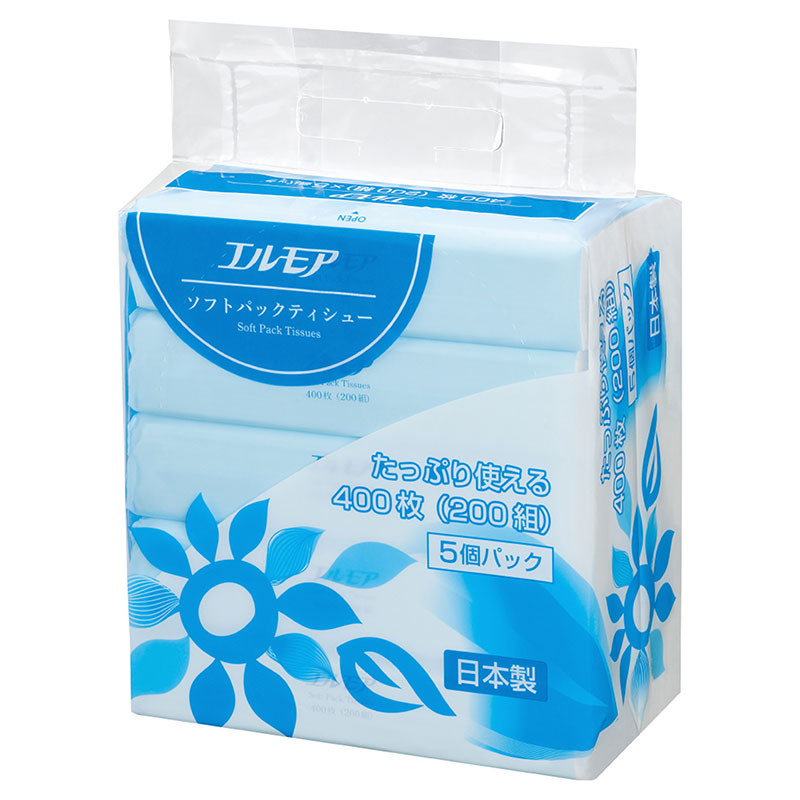 Khăn giấy ăn Nhật Bản, khăn ăn, giấy lau miệng dai mịn 2 lớp Ellemoi 200 tờx5 gói thương hiệu ELLEMOI