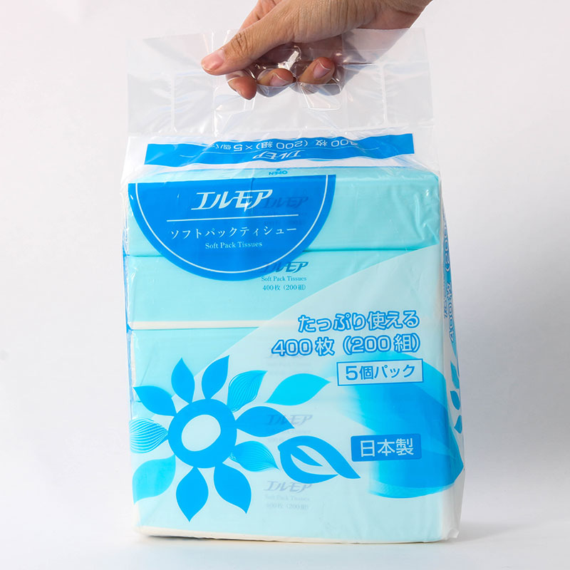 Khăn giấy ăn Nhật Bản, khăn ăn, giấy lau miệng dai mịn 2 lớp Ellemoi 200 tờx5 gói thương hiệu ELLEMOI