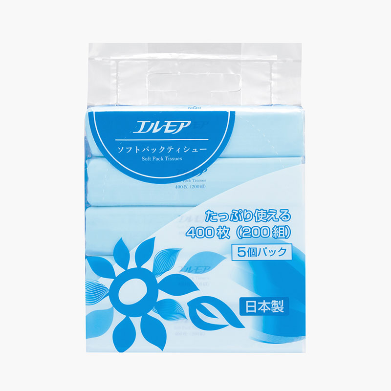 Khăn giấy ăn Nhật Bản, khăn ăn, giấy lau miệng dai mịn 2 lớp Ellemoi 200 tờx5 gói