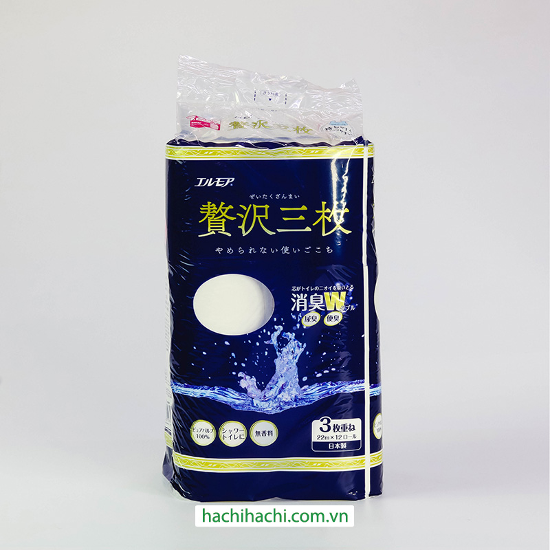 Giấy vệ sinh Ellemoi 3 lớp (22m x 12 cuộn)