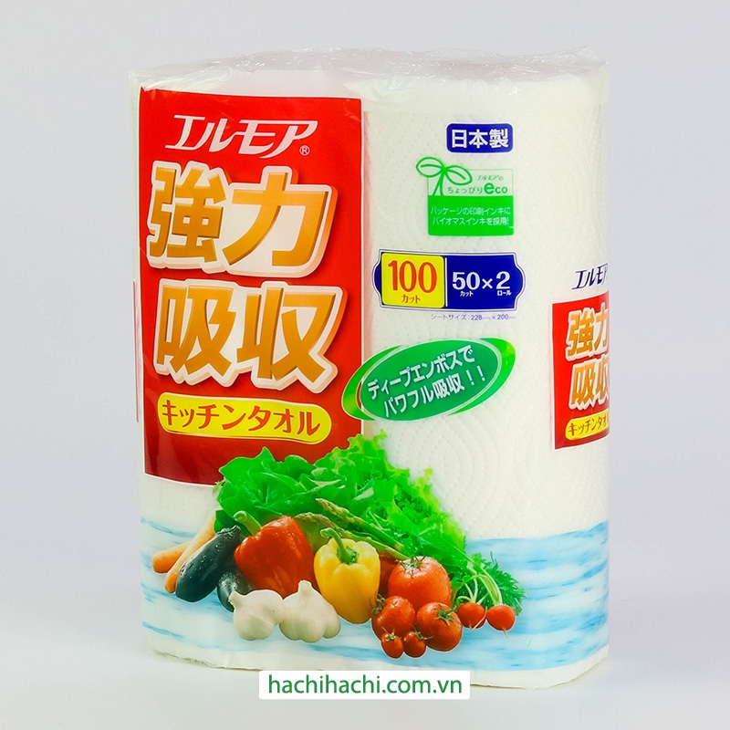 Khăn giấy bếp đa năng Ellemoi 2 lớp (2 cuộn x 50 tờ) thương hiệu ELLEMOI