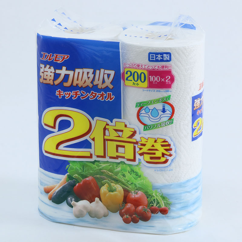 Khăn giấy bếp Nhật Bản siêu thấm hút đa năng Ellemoi 2 lớp (2 cuộn x 100 tờ) thương hiệu ELLEMOI