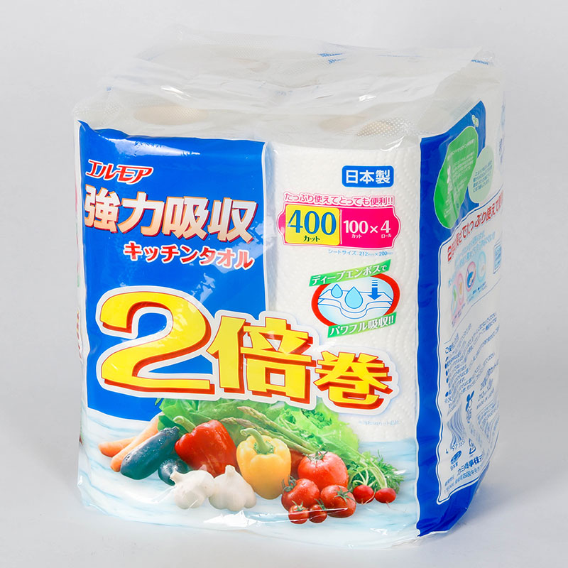 Khăn giấy bếp Nhật Bản siêu thấm hút đa năng Ellemoi 2 lớp (4 cuộnx100 tờ) thương hiệu ELLEMOI