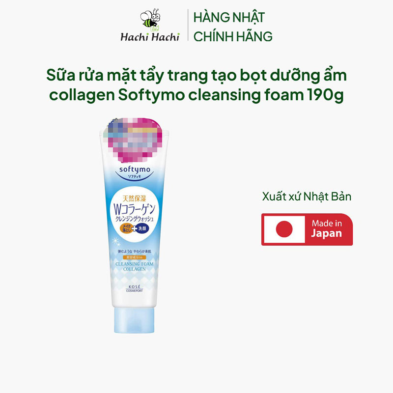 Sữa rửa mặt tẩy trang Nhật Bản tạo bọt dưỡng ẩm collagen Softymo cleansing foam 190g thương hiệu KOSE