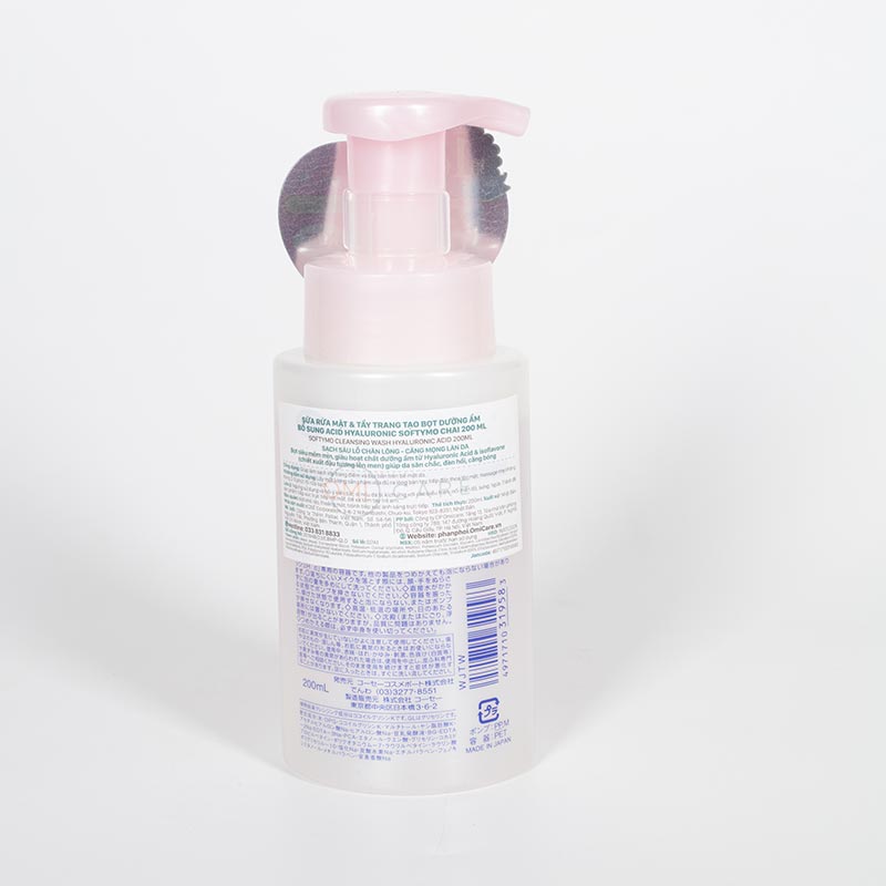 Sữa rửa mặt tẩy trang tạo bọt dưỡng ẩm Nhật Bản bổ sung Acid Hyaluronic Kose Softymo 200ml thương hiệu KOSE
