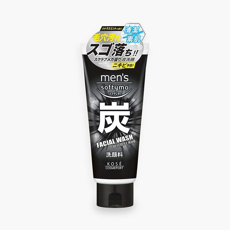 Sữa rửa mặt tẩy tế bào chết Nhật Bản than hoạt tính cho nam Kose Softymo 130g