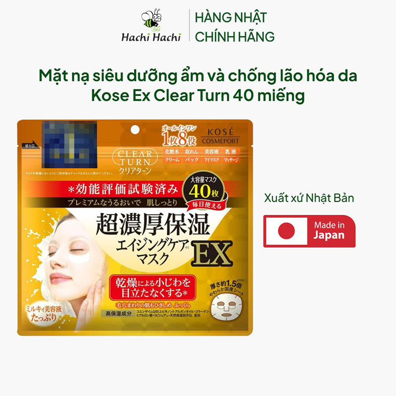 Mặt nạ siêu dưỡng ẩm và chống lão hóa da Nhật Bản Kose Ex Clear Turn 40 miếng   thương hiệu KOSE