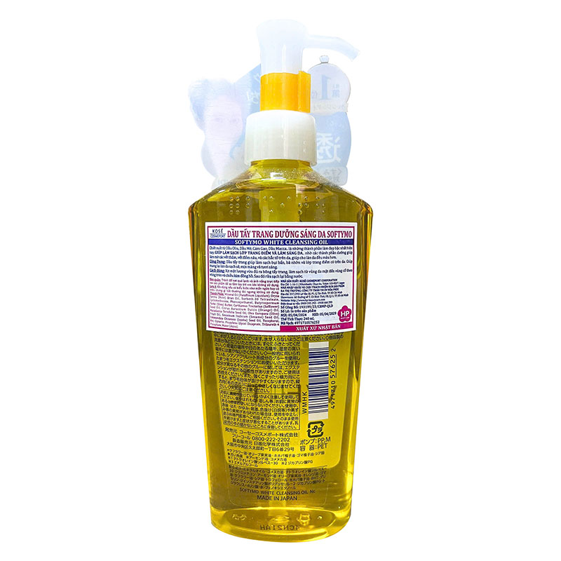 Dầu tẩy trang dưỡng sáng da Nhật Bản Kose Softymo White Cleansing Oil 240ml thương hiệu KOSE