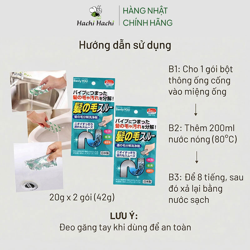 Bột làm tiêu tóc, vệ sinh đường ống 20g x 2 gói  thương hiệu KIYOU JOCHUGIKU