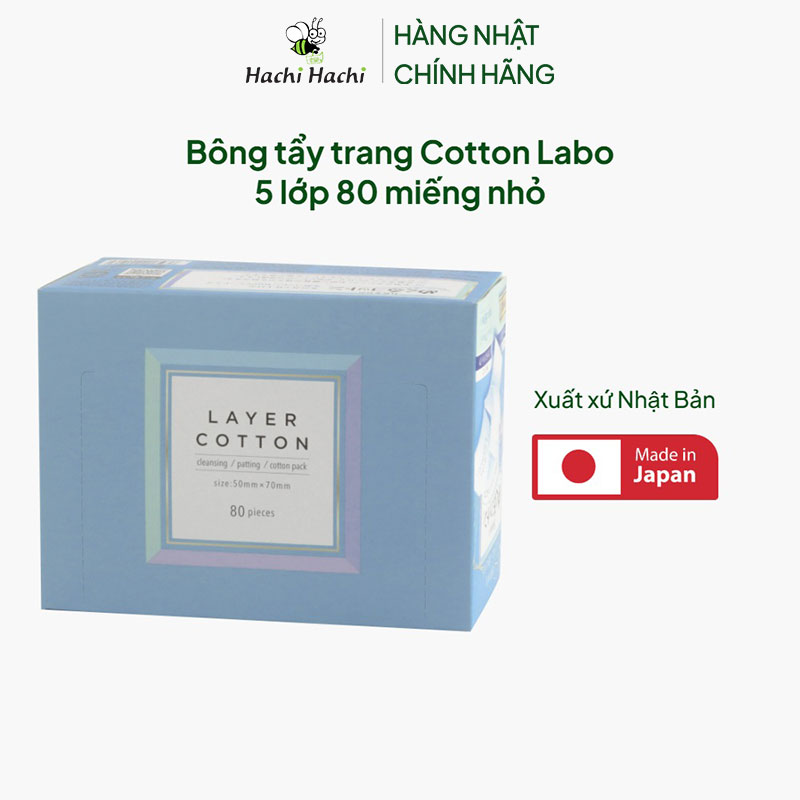 Bông tẩy trang Cotton Labo 5 lớp 80 miếng nhỏ thương hiệu COTTON LABO