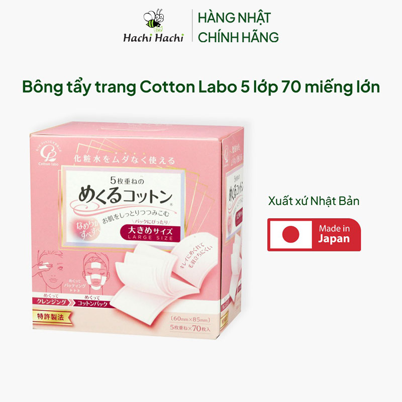 Bông tẩy trang Cotton Labo 5 lớp 70 miếng lớn thương hiệu COTTON LABO