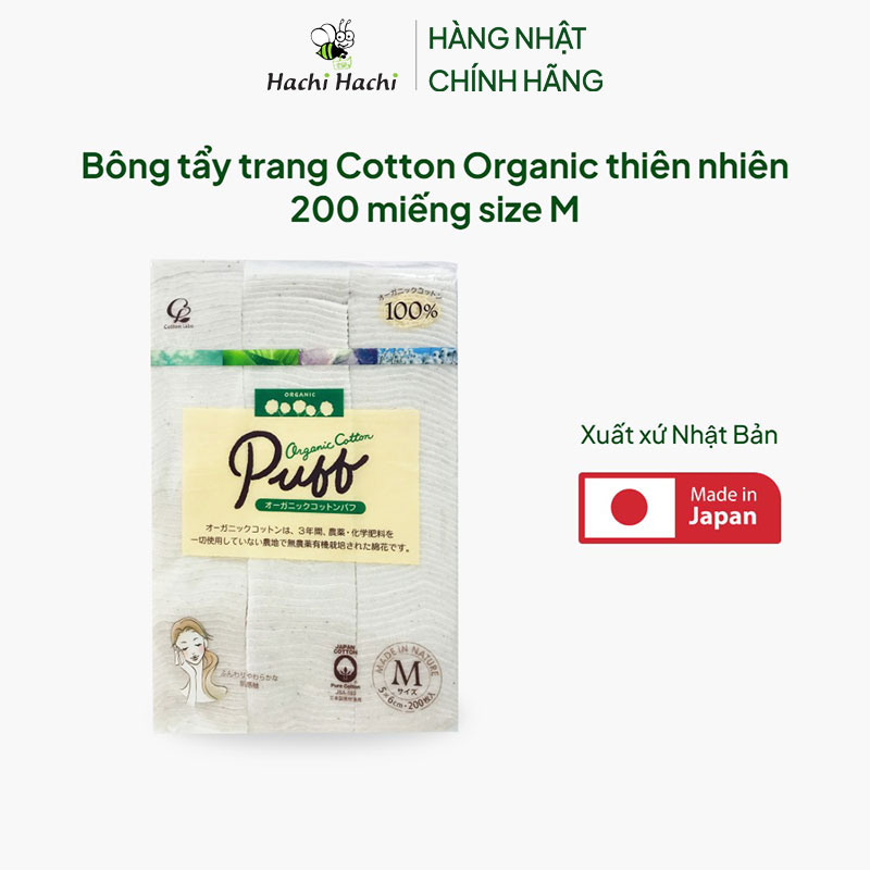 Bông tẩy trang Cotton Organic thiên nhiên 200 miếng size M thương hiệu COTTON LABO