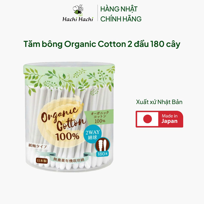 Tăm bông Organic Cotton 2 đầu 180 cây thương hiệu COTTON LABO