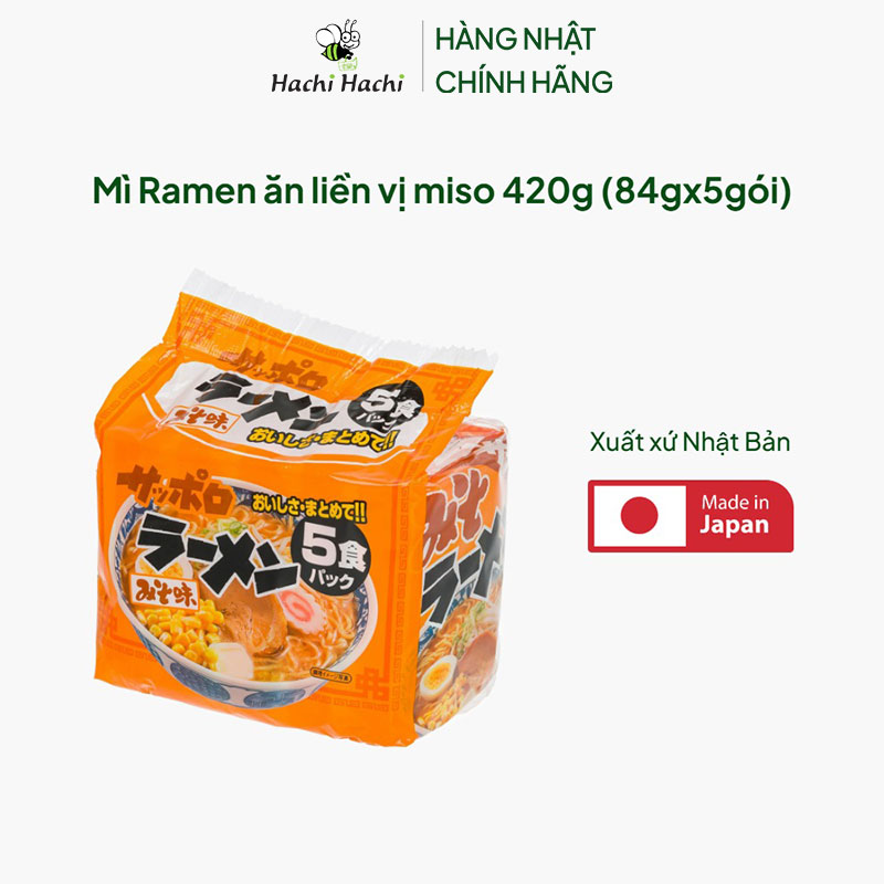 Mì Ramen ăn liền vị miso 420g (84gx5gói) thương hiệu MEN SUNAOSHI