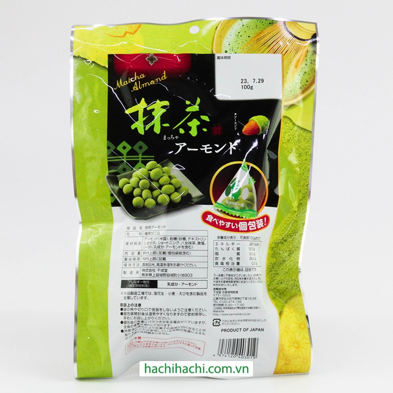 Hạnh nhân phủ trà xanh Matcha sữa 100g thương hiệu SENNARIDO