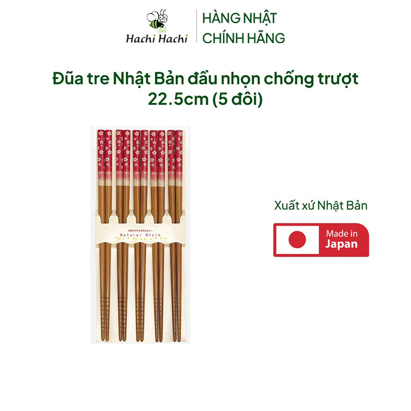 Đũa tre Nhật Bản đầu nhọn chống trượt 22.5cm (5 đôi) thương hiệu TANAKA HASHI