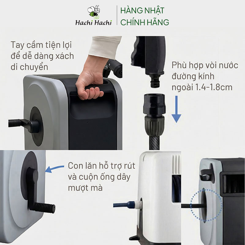 Bộ vòi tưới cây, rửa xe thu cuộn dây Nhật Bản Takagi Boxy Next 20m thương hiệu TAKAGI