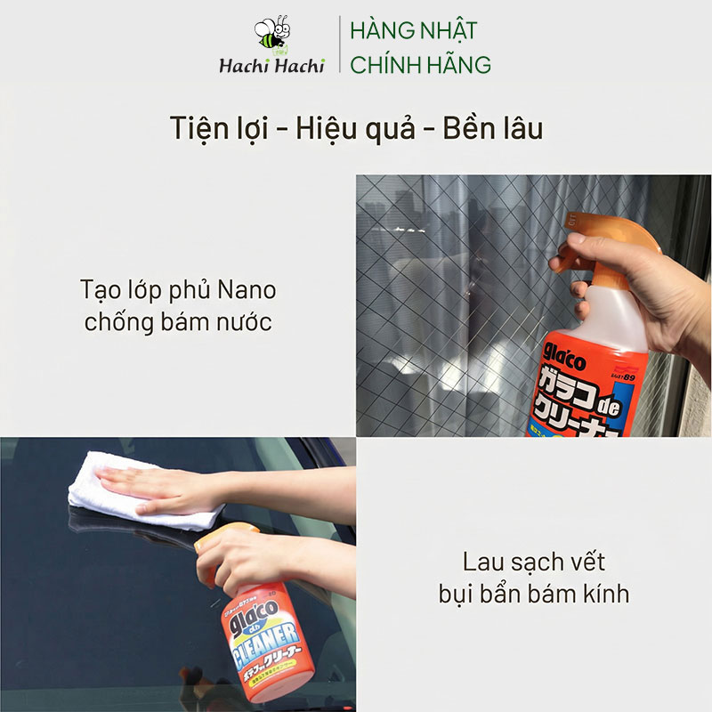 Xịt lau kính phủ Nano Nhật Bản chống bám nước kính ô tô, kính cường lực, cửa kính Glaco 400ml thương hiệu SOFT99 CORPORATION