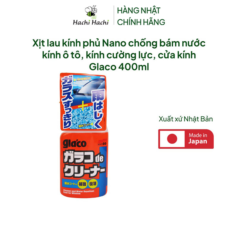 Xịt lau kính phủ Nano Nhật Bản chống bám nước kính ô tô, kính cường lực, cửa kính Glaco 400ml thương hiệu SOFT99 CORPORATION