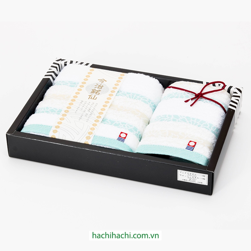 Hộp set 2 khăn cotton cao cấp Nissen Imabari 34x75/34x35cm Sarasa Meisen IM-15681COL. thương hiệu NISSEN SHOKO