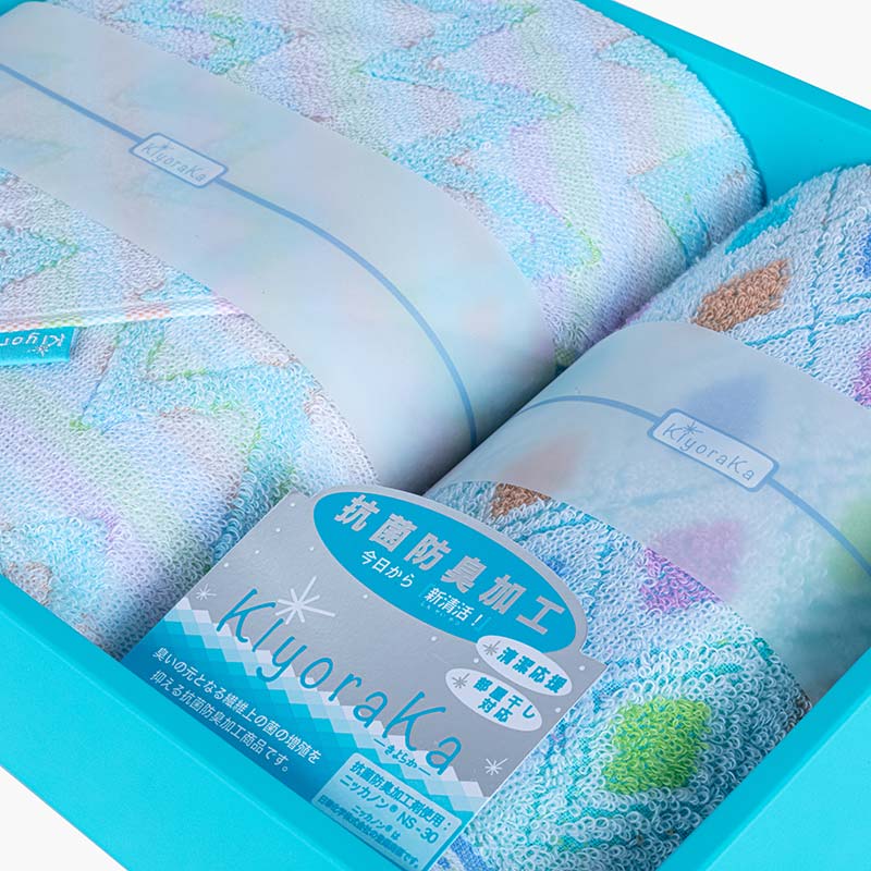 Hộp set 2 khăn cotton kháng khuẩn khử mùi Nissen 60x120,  34x75cm Kiyoraka KR-20011COL thương hiệu NISSEN SHOKO