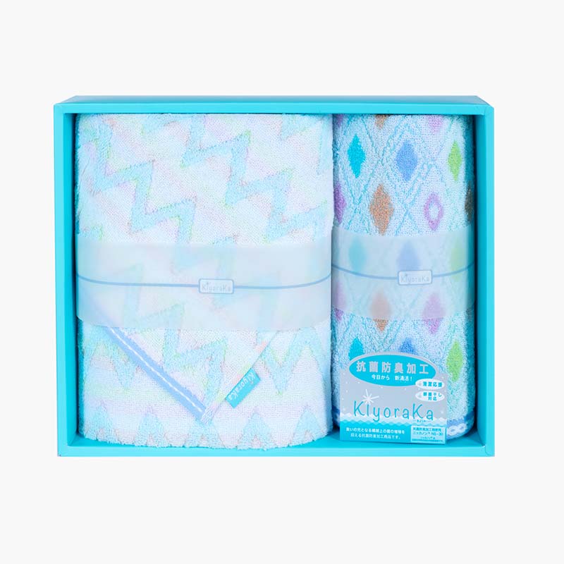 Hộp set 2 khăn cotton kháng khuẩn khử mùi Nissen 60x120,  34x75cm Kiyoraka KR-20011COL thương hiệu NISSEN SHOKO