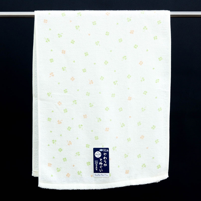 Khăn Tenugui cotton Nissen 34x90cm Happy Clover SZ-4503Y Yellow thương hiệu NISSEN SHOKO