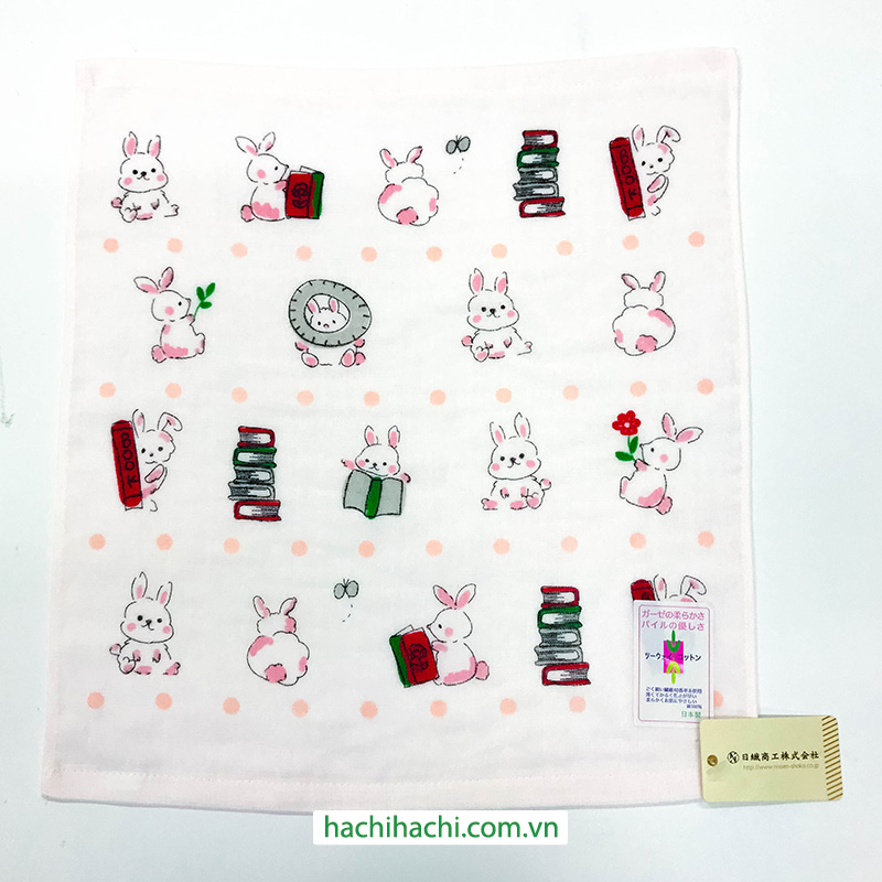 Khăn cotton cao cấp Nissen 34x36cm Wanpaku-land Pink thương hiệu NISSEN SHOKO
