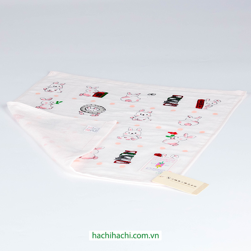Khăn cotton cao cấp Nissen 34x36cm Wanpaku-land Pink thương hiệu NISSEN SHOKO