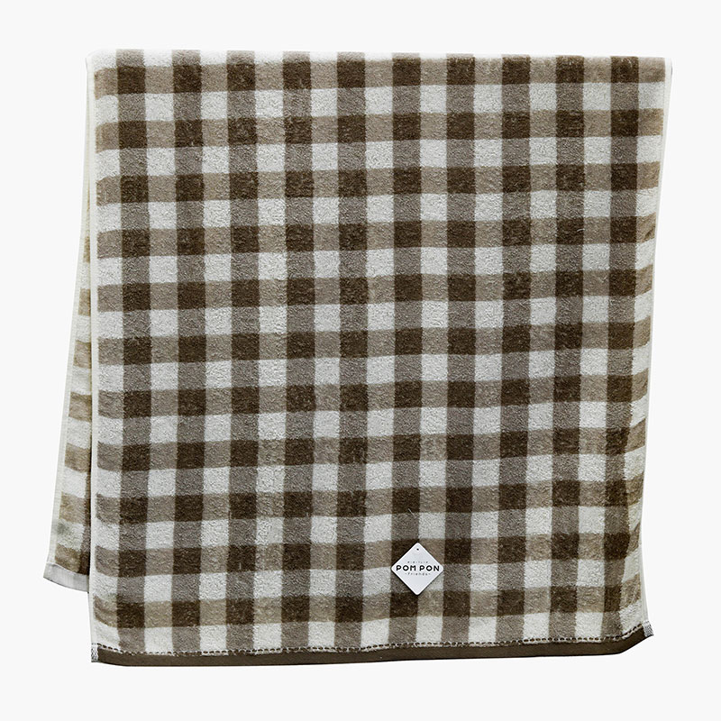 Khăn vải cotton Nissen 60x120cm Pom Pon French Gingham Brown thương hiệu NISSEN SHOKO