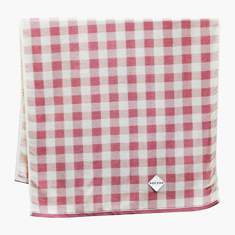 Khăn vải cotton Nissen 60x120cm Pom Pon French Gingham Pink thương hiệu NISSEN SHOKO
