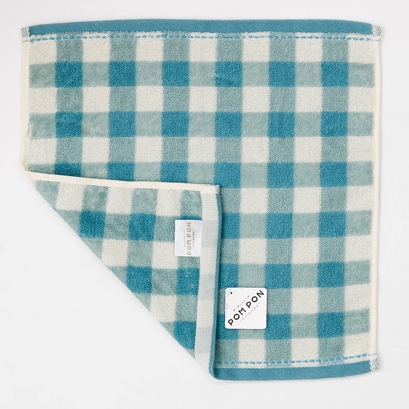 Khăn vải cotton Nissen 34x35cm Pom Pon French Gingham Blue thương hiệu NISSEN SHOKO