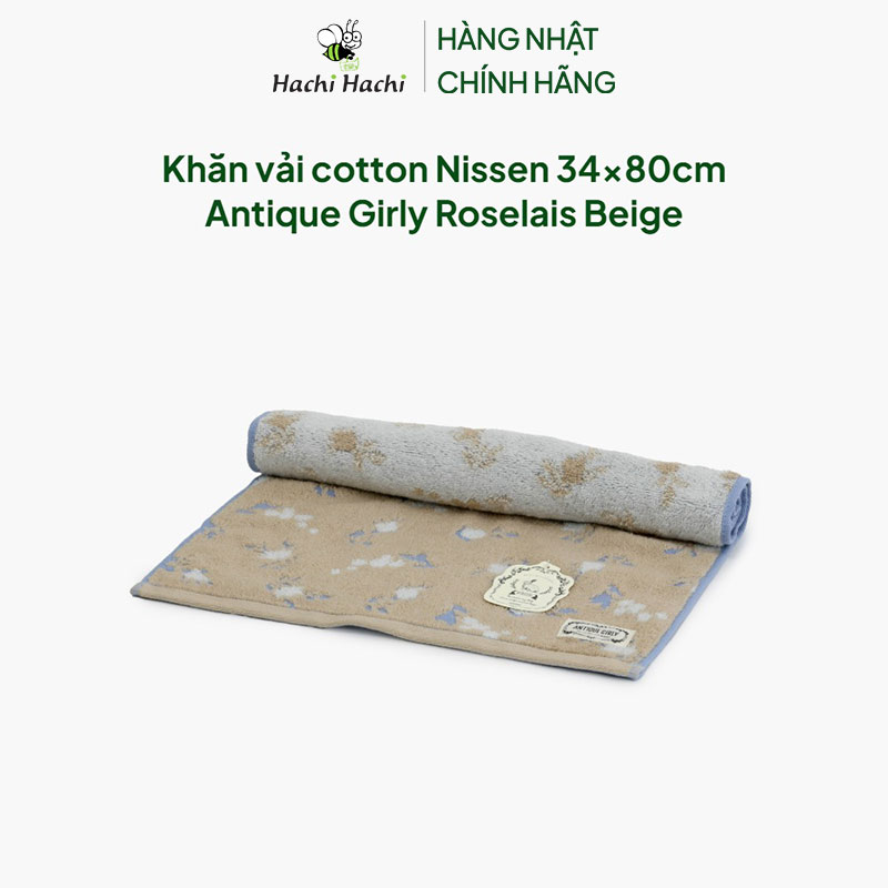 Khăn vải cotton Nissen 34x80cm Antique Girly Roselais Beige thương hiệu NISSEN SHOKO