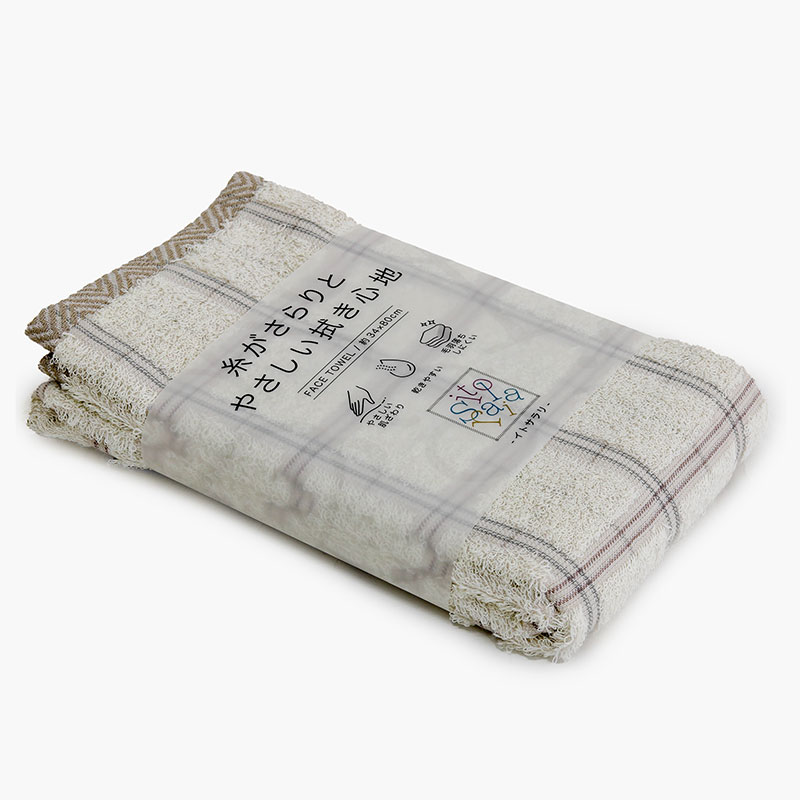 Khăn vải cotton Nissen 34x80cm Itosarari Checks Beige thương hiệu NISSEN SHOKO
