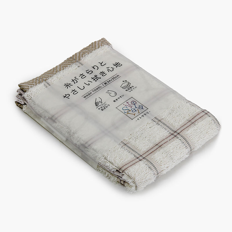 Khăn vải cotton Nissen 34x35cm Itosarari Checks Beige thương hiệu NISSEN SHOKO