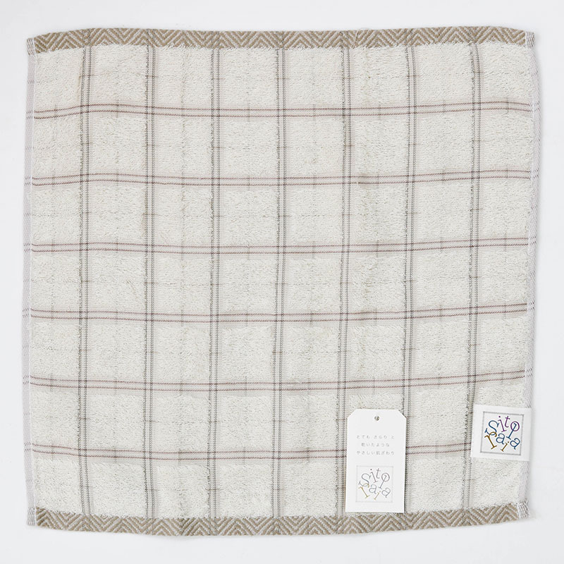 Khăn vải cotton Nissen 34x35cm Itosarari Checks Beige thương hiệu NISSEN SHOKO