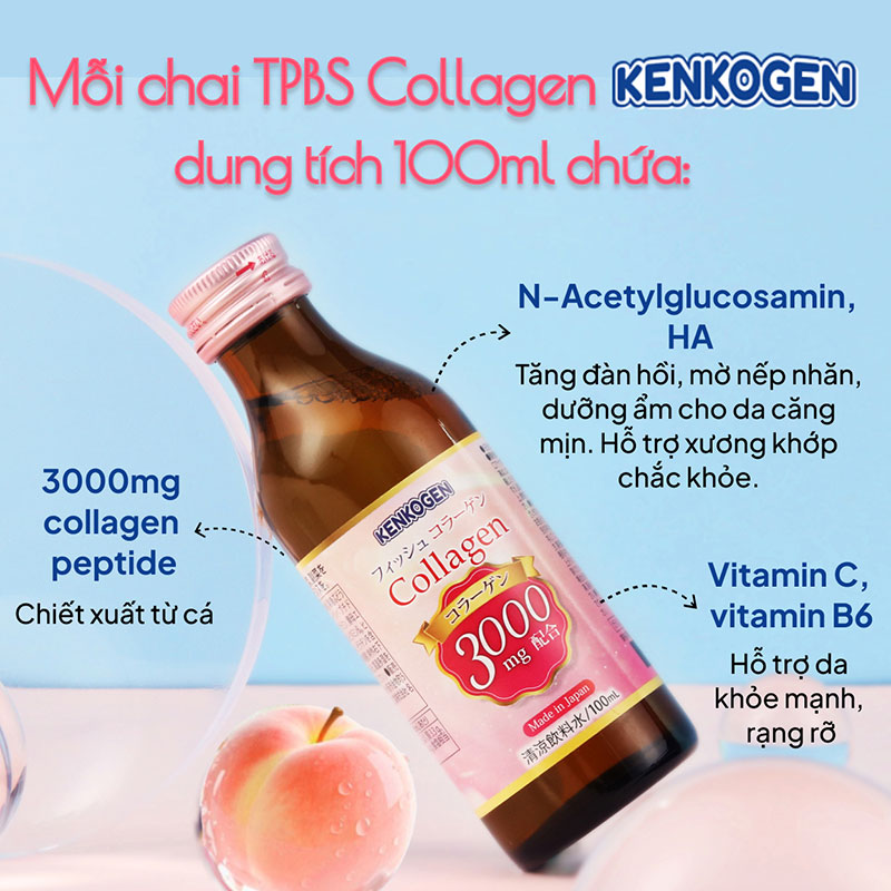TPBS: Nước uống Collagen Nhật Bản Kenkogen 100mlx10 chai thương hiệu KENKOGEN