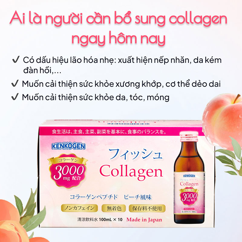TPBS: Nước uống Collagen Nhật Bản Kenkogen 100mlx10 chai thương hiệu KENKOGEN